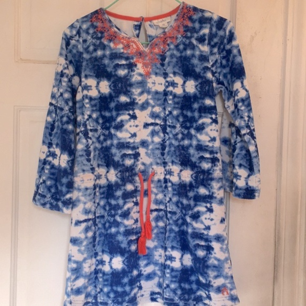 Cabana Life Blue & White Tie-Dye Swim Coverup with Coral embroidery in size 10